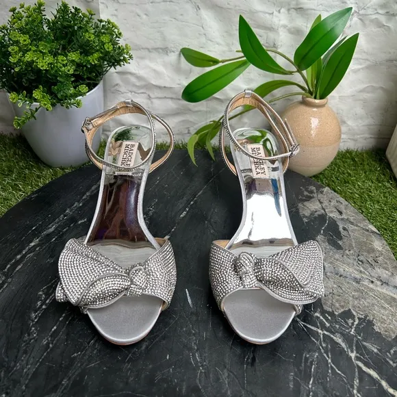 Badgley Mischka Collection Remi Crystal satin embellished ankle strap sandal s 8