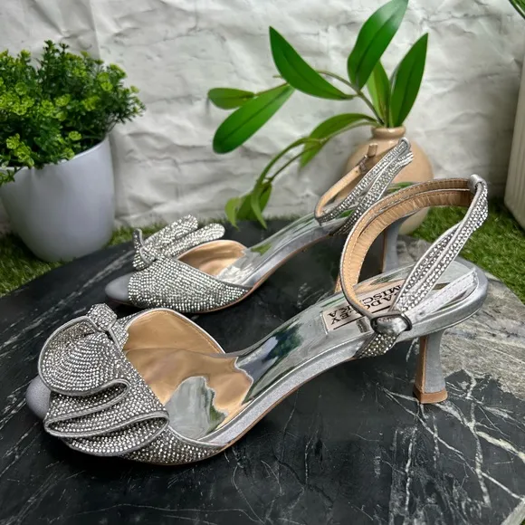 Badgley Mischka Collection Remi Crystal satin embellished ankle strap sandal s 8