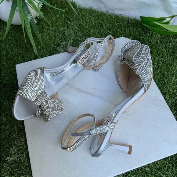Badgley Mischka Collection Remi Crystal satin embellished ankle strap sandal s 8