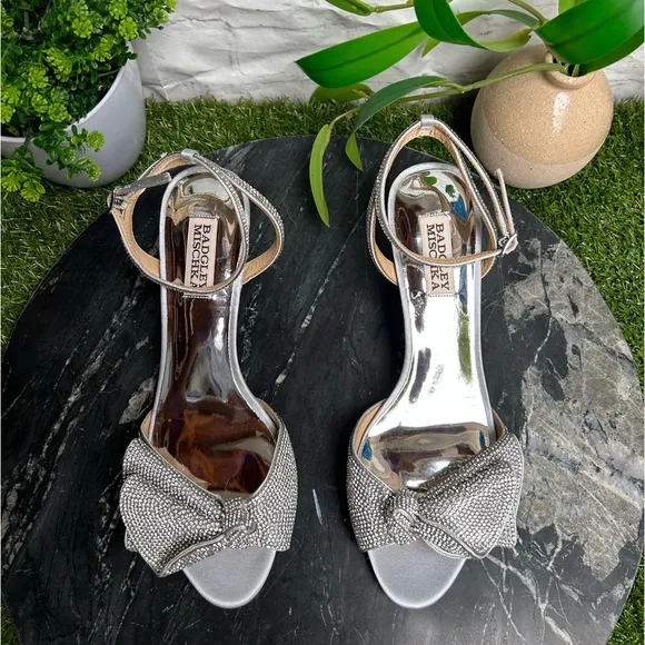 Badgley Mischka Collection Remi Crystal satin embellished ankle strap sandal s 8