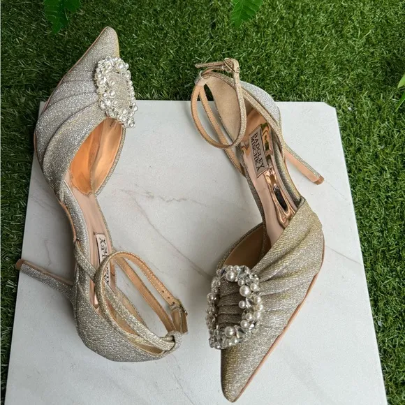 Badgley Mischka CollectionNisha Pointed Toe Pump Platino Textile size 6