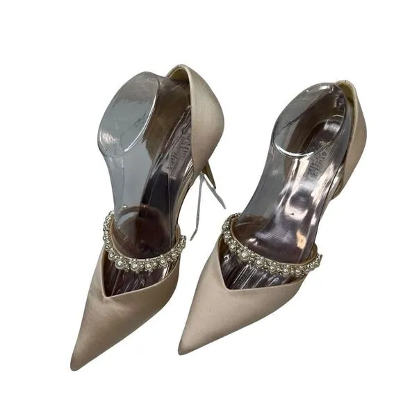 Badgley Mischka Nathalie d'Orsay Pointed Toe Satin Pump Champagne Size 9