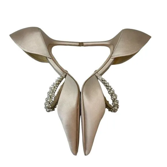 Badgley Mischka Nathalie d'Orsay Pointed Toe Satin Pump Champagne Size 9