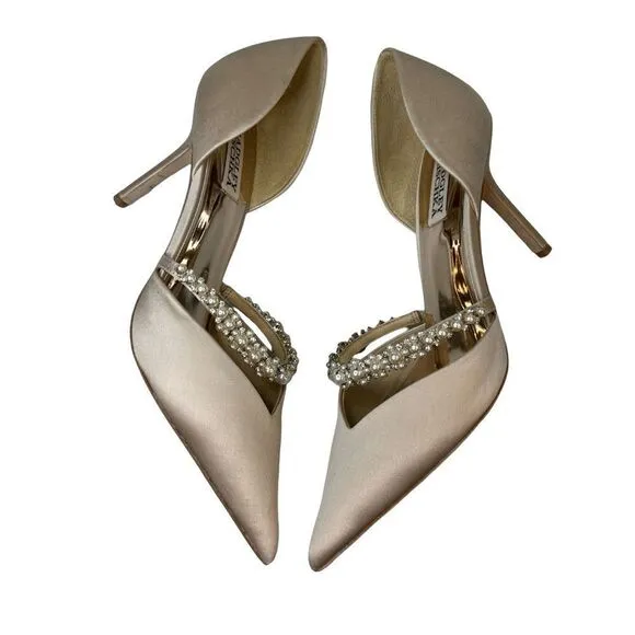 Badgley Mischka Nathalie d'Orsay Pointed Toe Satin Pump Champagne Size 9