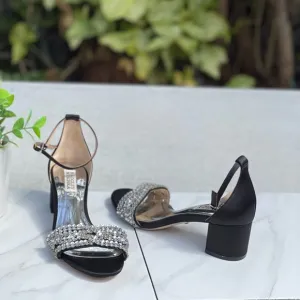 Badgley Mischka party shoes embellished Triana, block heel women size 6.5