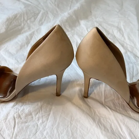 Badgley Mischka Rhinestone Silk Peeptoe Shoes Heels Open Toe Wedding Blush 8.5