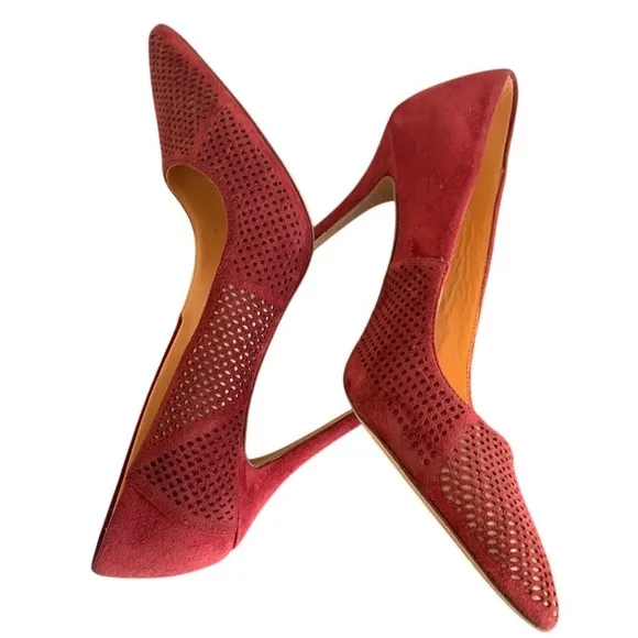 Badgley Mischka Suede Pumps Pointed Toe Stiletto Heels Burgundy Size 10