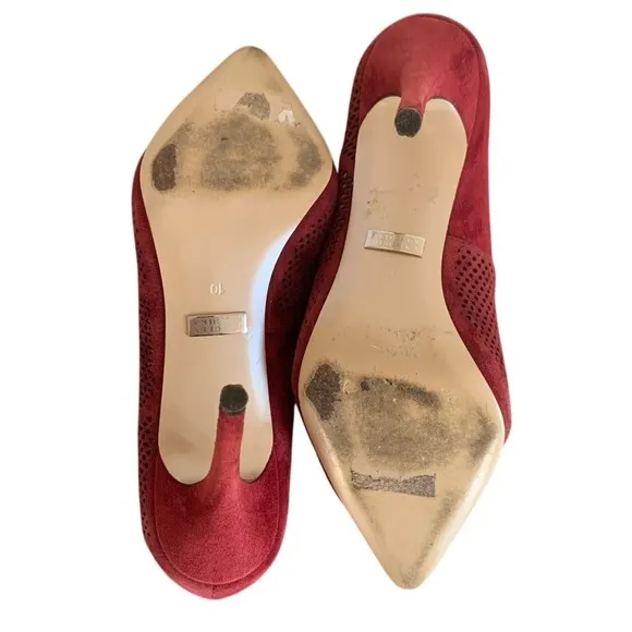 Badgley Mischka Suede Pumps Pointed Toe Stiletto Heels Burgundy Size 10