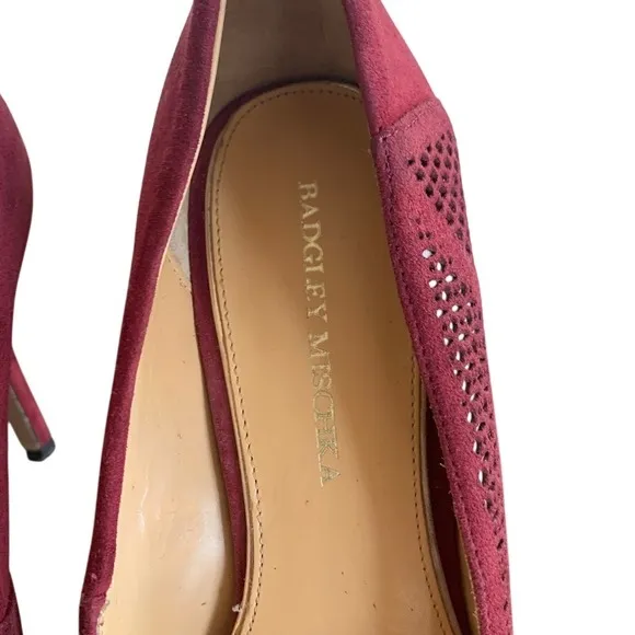Badgley Mischka Suede Pumps Pointed Toe Stiletto Heels Burgundy Size 10