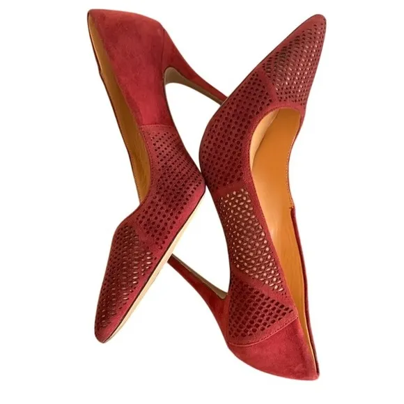 Badgley Mischka Suede Pumps Pointed Toe Stiletto Heels Burgundy Size 10