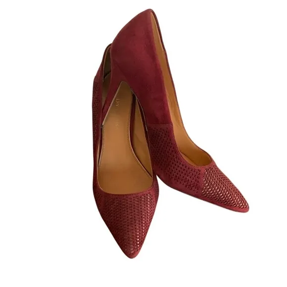Badgley Mischka Suede Pumps Pointed Toe Stiletto Heels Burgundy Size 10