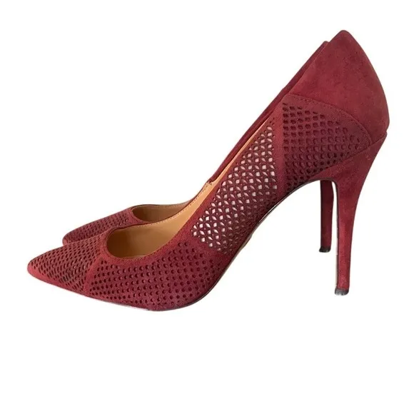Badgley Mischka Suede Pumps Pointed Toe Stiletto Heels Burgundy Size 10