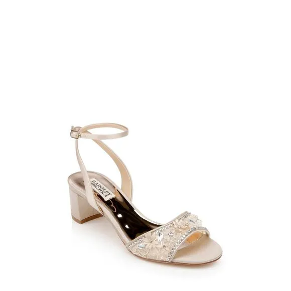 BADGLEY MISCHKA Taylin Low Heel Glamour Sandal Wedding Party Shoes SZ 6.5