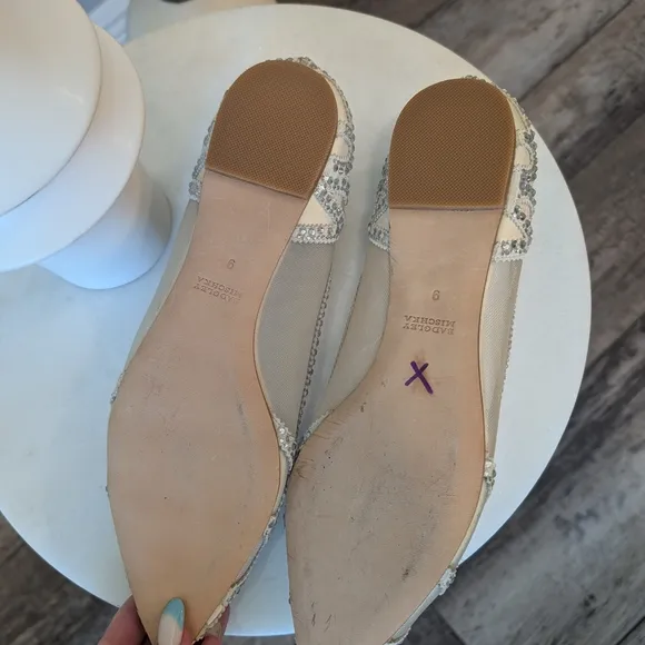 Badgley Mischka White Elegant Flats with Crystal Embellishments