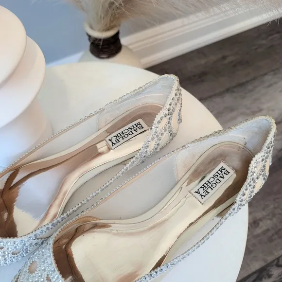 Badgley Mischka White Elegant Flats with Crystal Embellishments