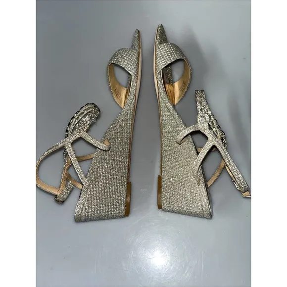 Badgley Mischka Women's‎ Kaelyn Wedge Sandal Silver Sz 10 $185