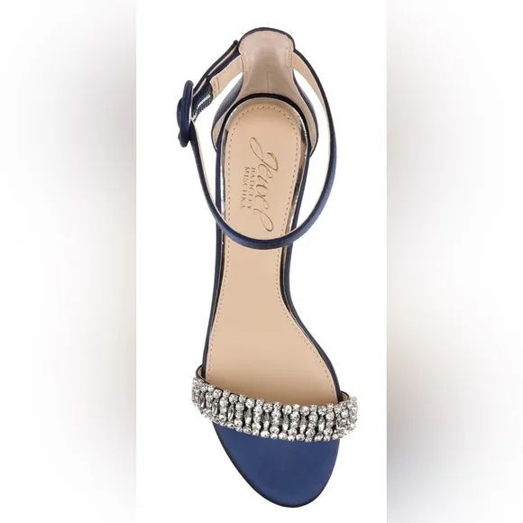 Baffled Mischka Jewel Elegant Navy Blue Heeled Sandals with Rhinestone Detail