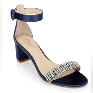 Baffled Mischka Jewel Elegant Navy Blue Heeled Sandals with Rhinestone Detail