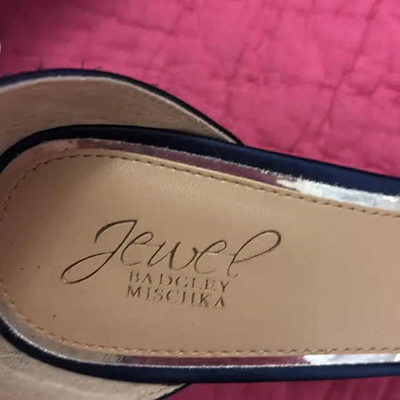 Baffled Mischka Jewel Elegant Navy Blue Heeled Sandals with Rhinestone Detail