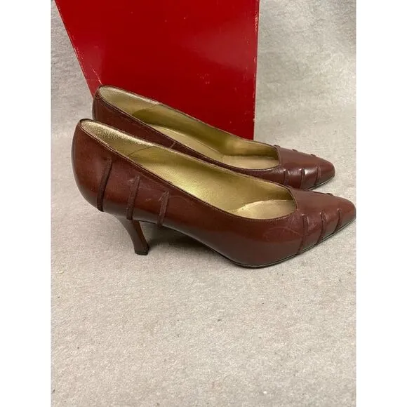 BALLY WOMEN'S 3 INCH‎ PUMP HEEL BROWN SHOES SIZE 7M ITALY NOS