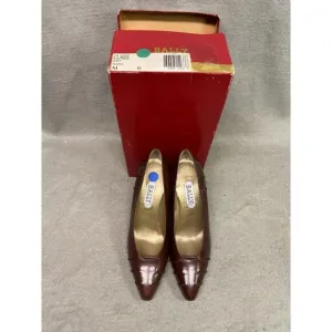 BALLY WOMEN'S 3 INCH‎ PUMP HEEL BROWN SHOES SIZE 7M ITALY NOS
