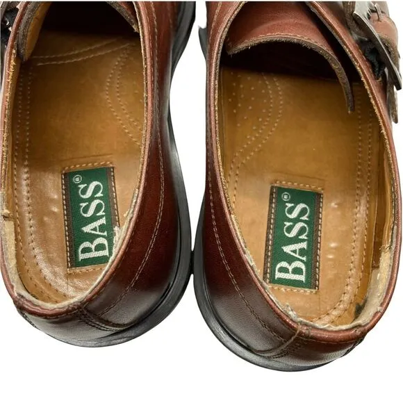 Bass Oxford Dress Size 9 M Shoes Men's Brown Leather Almond Toe Monk Strap
