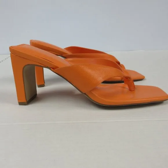 BCBGeneration Flian Heeled Sandal 9.5 Tangerine Orange Leather Slip On Shoes NEW