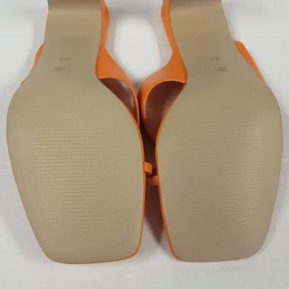 BCBGeneration Flian Heeled Sandal 9.5 Tangerine Orange Leather Slip On Shoes NEW