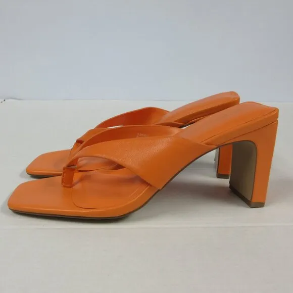 BCBGeneration Flian Heeled Sandal 9.5 Tangerine Orange Leather Slip On Shoes NEW