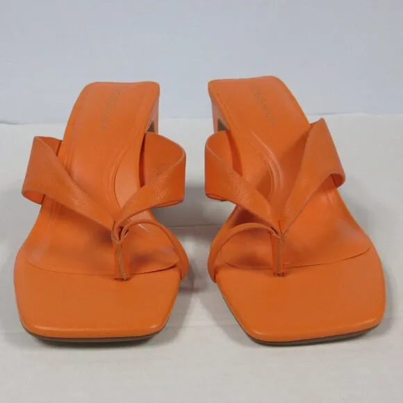 BCBGeneration Flian Heeled Sandal 9.5 Tangerine Orange Leather Slip On Shoes NEW