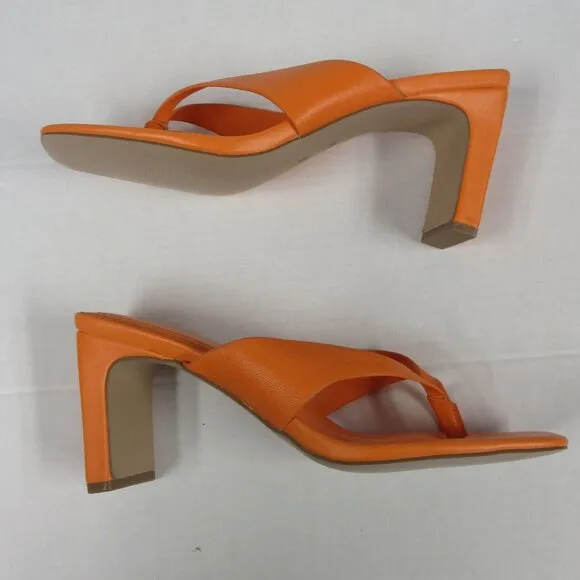 BCBGeneration Flian Heeled Sandal 9.5 Tangerine Orange Leather Slip On Shoes NEW