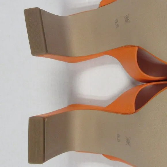 BCBGeneration Flian Heeled Sandal 9.5 Tangerine Orange Leather Slip On Shoes NEW