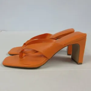 BCBGeneration Flian Heeled Sandal 9.5 Tangerine Orange Leather Slip On Shoes NEW