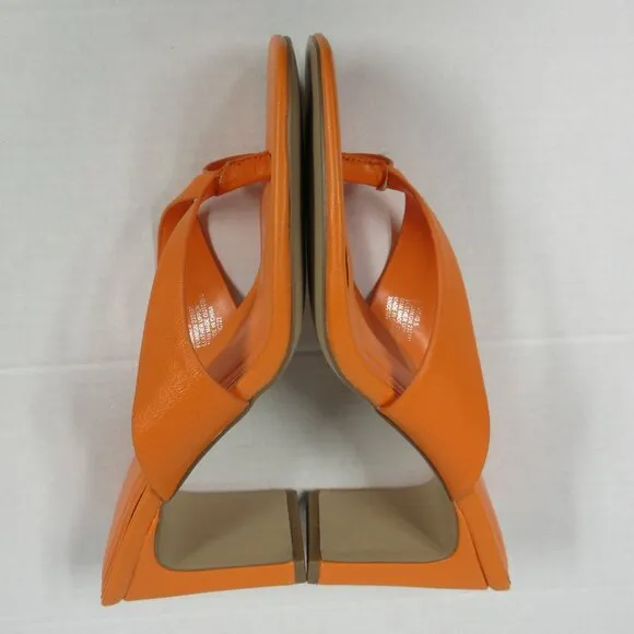 BCBGeneration Flian Heeled Sandal 9.5 Tangerine Orange Leather Slip On Shoes NEW
