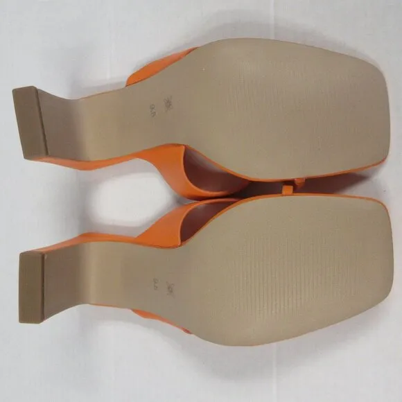 BCBGeneration Flian Heeled Sandal 9.5 Tangerine Orange Leather Slip On Shoes NEW