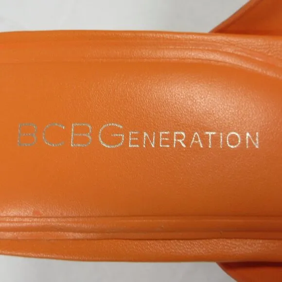 BCBGeneration Flian Heeled Sandal 9.5 Tangerine Orange Leather Slip On Shoes NEW
