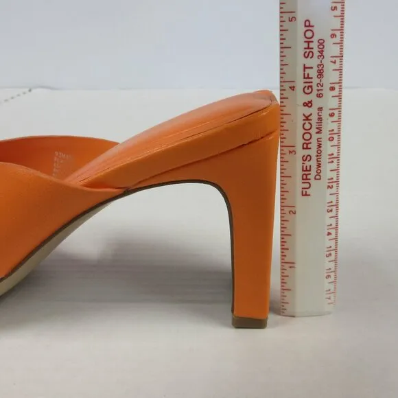BCBGeneration Flian Heeled Sandal 9.5 Tangerine Orange Leather Slip On Shoes NEW