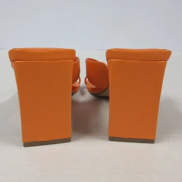 BCBGeneration Flian Heeled Sandal 9.5 Tangerine Orange Leather Slip On Shoes NEW