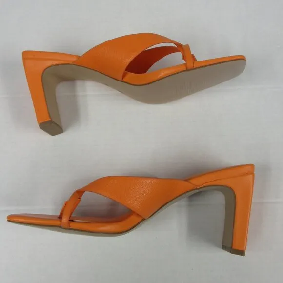BCBGeneration Flian Heeled Sandal 9.5 Tangerine Orange Leather Slip On Shoes NEW