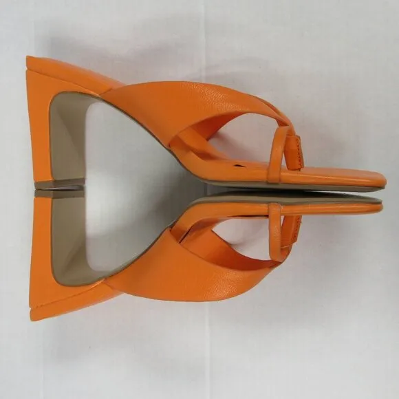 BCBGeneration Flian Heeled Sandal 9.5 Tangerine Orange Leather Slip On Shoes NEW