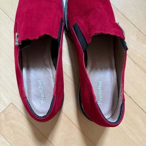 BeautiFeel Anise Suede Flat Loafer Shoes in Cherry  Red 9.5