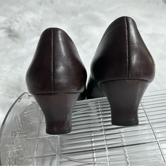 BEAUTIFEEL Mary Jane Pump Shoes Size 39 Brown Leather Low Heel Almond Toe
