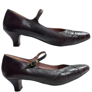 BEAUTIFEEL Mary Jane Pump Shoes Size 39 Brown Leather Low Heel Almond Toe