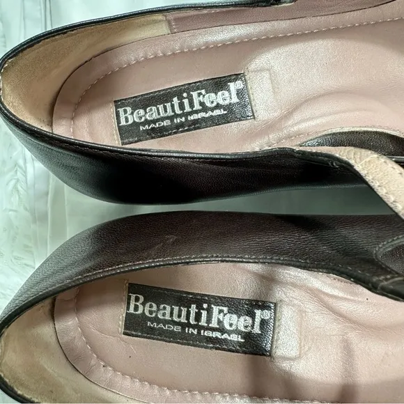 BEAUTIFEEL Mary Jane Pump Shoes Size 39 Brown Leather Low Heel Almond Toe