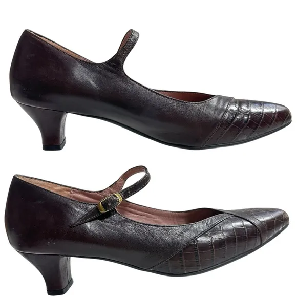 BEAUTIFEEL Mary Jane Pump Shoes Size 39 Brown Leather Low Heel Almond Toe