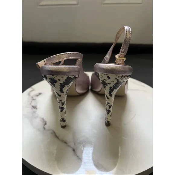 Beautiisoles Michelle RoseMetallic Leather Pointed Toe Slingback Shoes SZ 6.5