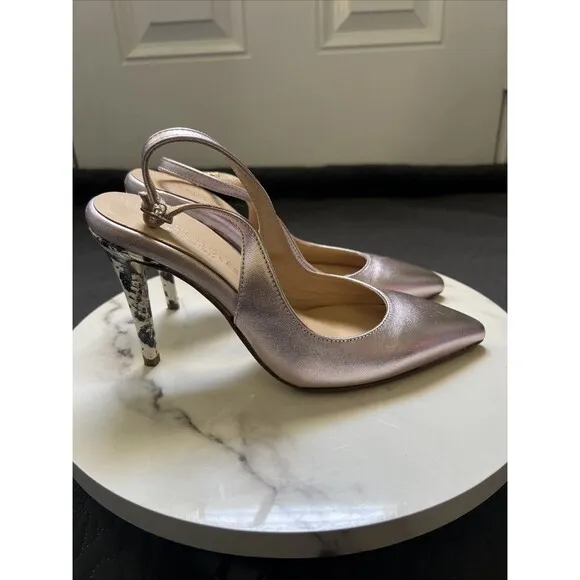 Beautiisoles Michelle RoseMetallic Leather Pointed Toe Slingback Shoes SZ 6.5