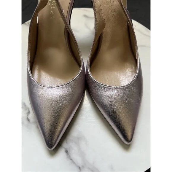 Beautiisoles Michelle RoseMetallic Leather Pointed Toe Slingback Shoes SZ 6.5
