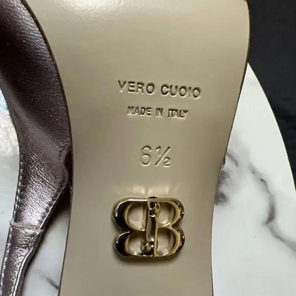 Beautiisoles Michelle RoseMetallic Leather Pointed Toe Slingback Shoes SZ 6.5