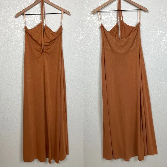 Bec &amp;‎ Bridge Indya Knit Maxi Dress Orange Halter Neck Metallic Size 10